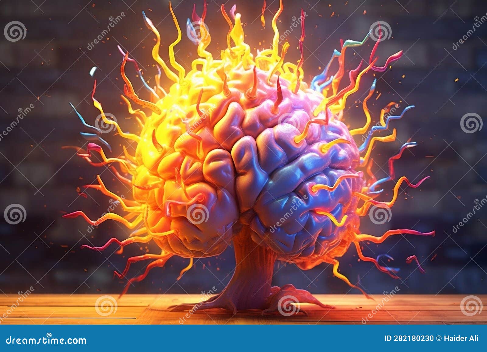Abstract Representation of a Human Brain Bursting with Creative Energy