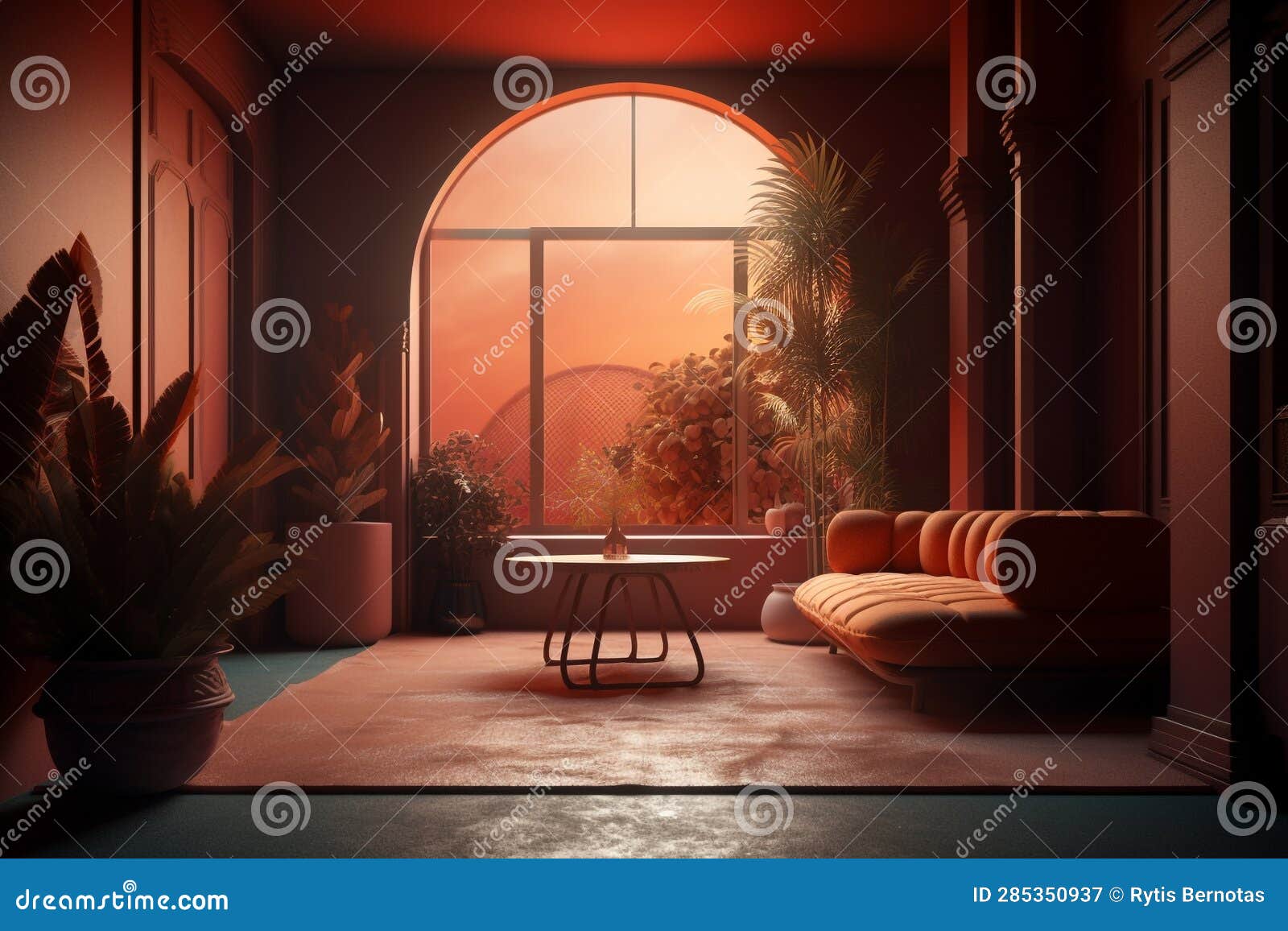 Abstract Retro Interior Design Background. Generative AI Stock