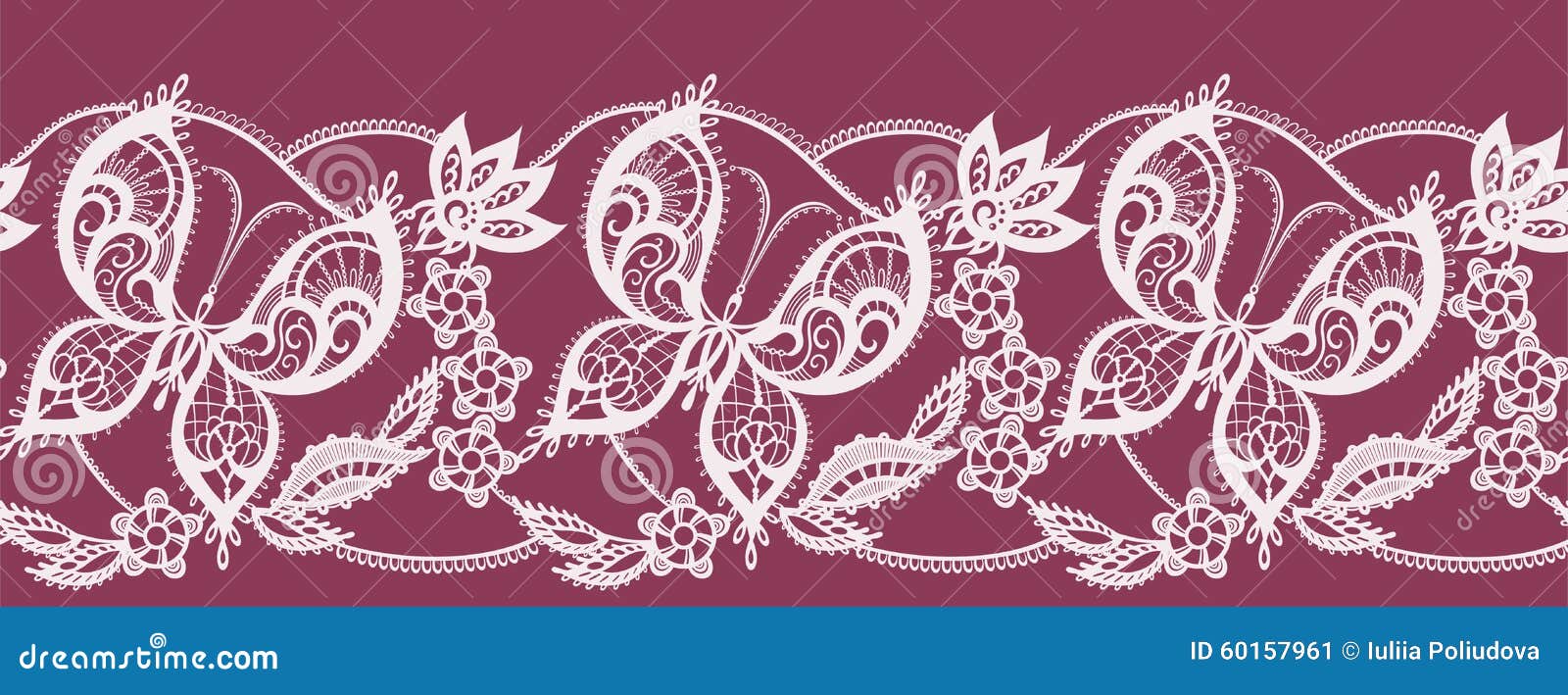 Abstract Ribbon Lace with Flowers and Butterflies Stock Illustration