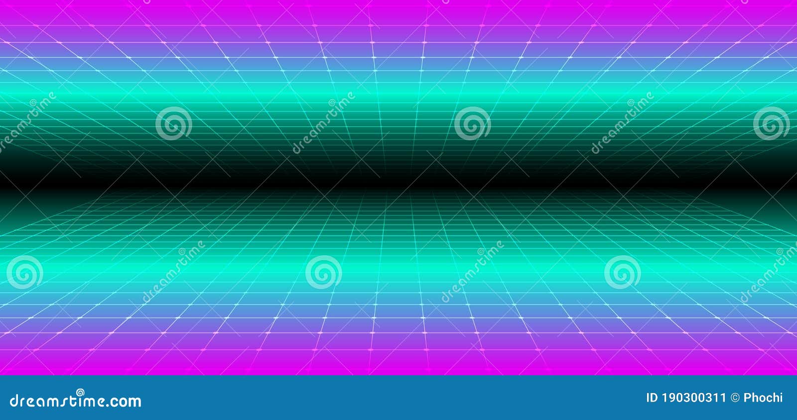 abstract 90s retro style technology futuristic concept grid perspective on black background