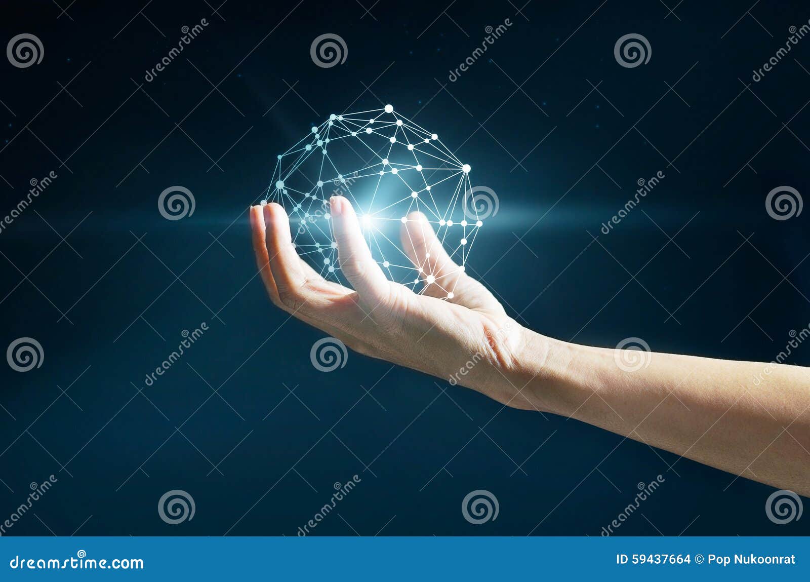 abstract science, circle global network connection in hand