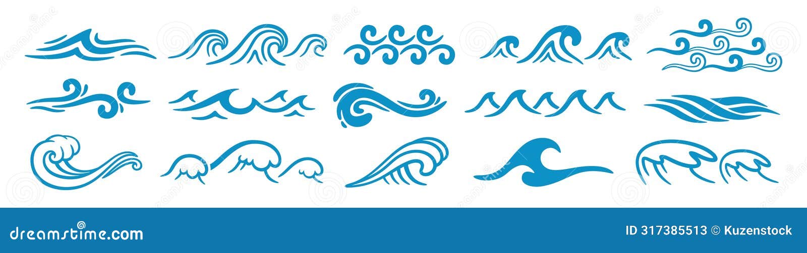 abstract sea waves. ocean silhouette aqua curlicues, ripples, curls, splashes. turquoise and blue water marine icons for