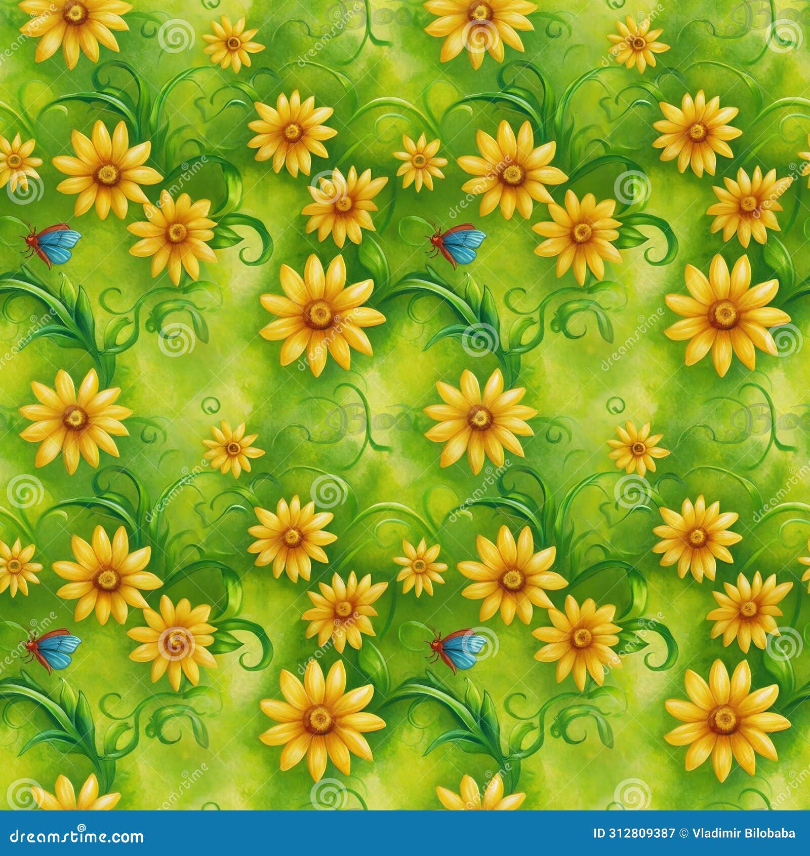 abstract seamless natural pattern with flowers and leaves