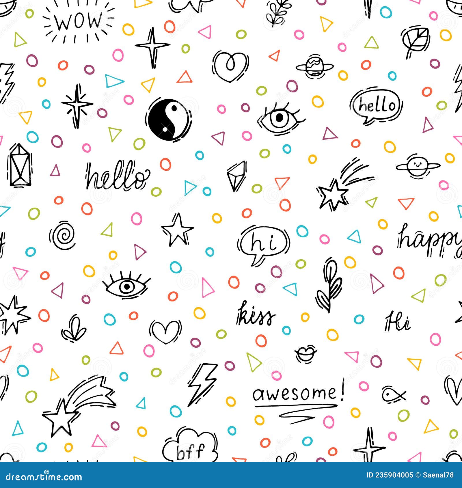 Abstract Seamless Pattern with Doodle Elements. Hand Drawn Background ...