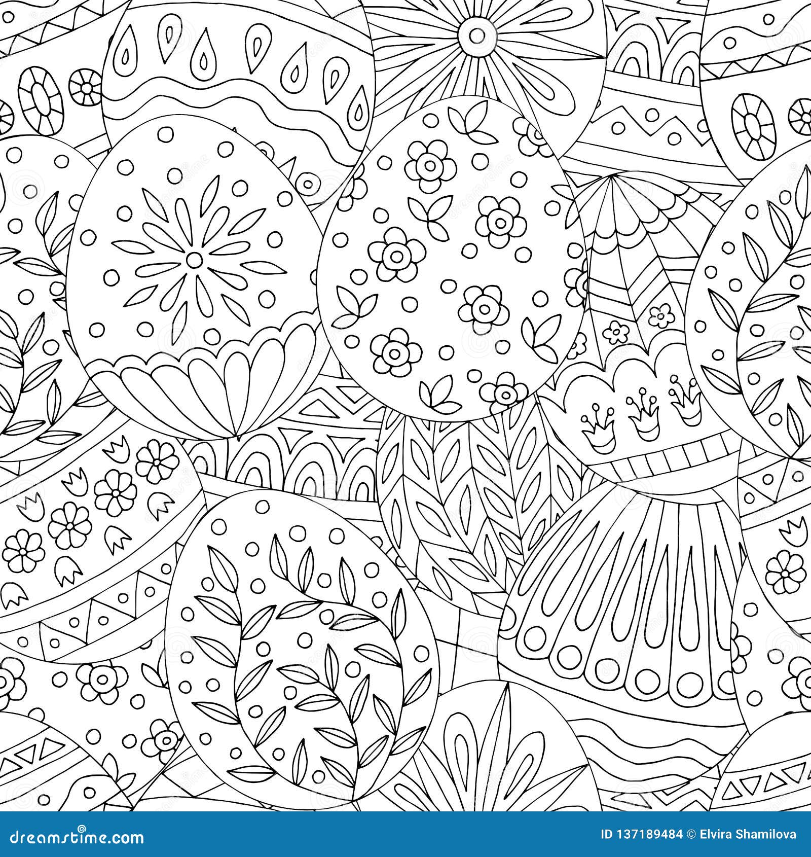 Abstract Seamless Pattern with Hand Drawn Doodles Easter Eggs Stock ...