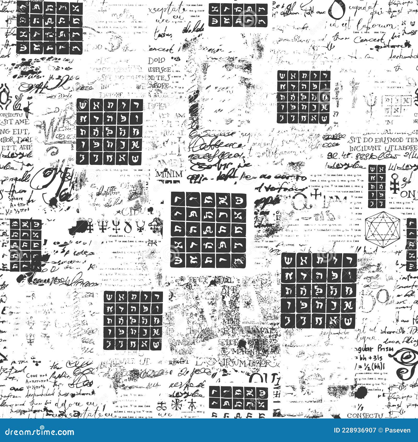abstract seamless pattern with scribbles and text