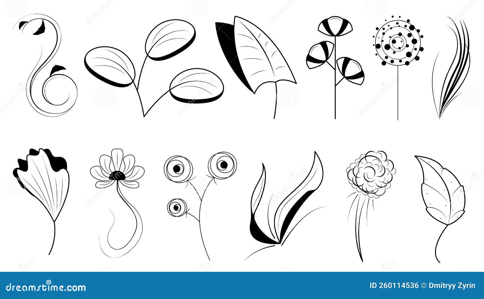 Abstract Set Doodle Elements Hand Drawn Collection Botanic Herbal Flora