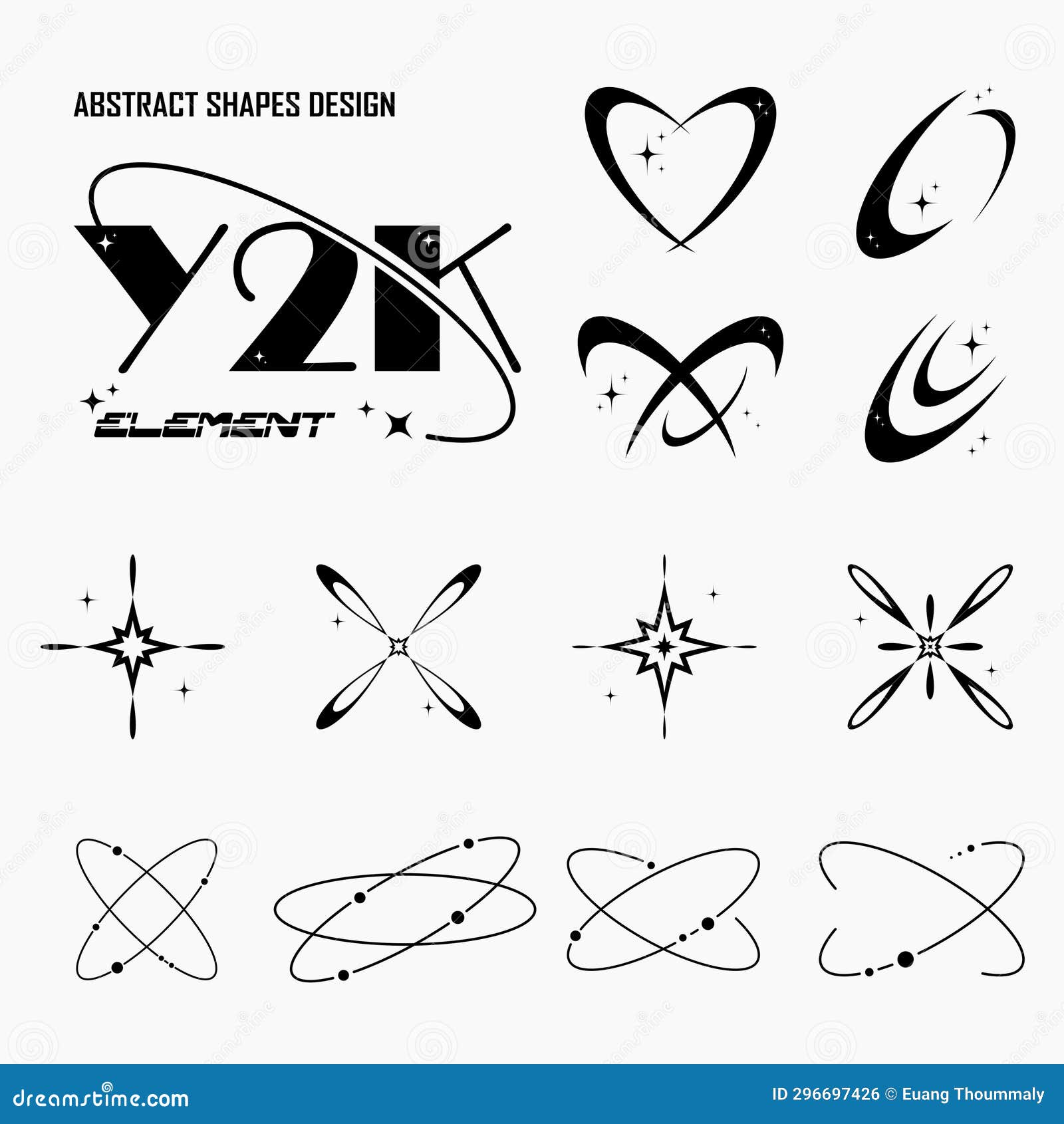 Set with Y2K elements. Aesthetic abstract vector shapes. Simple