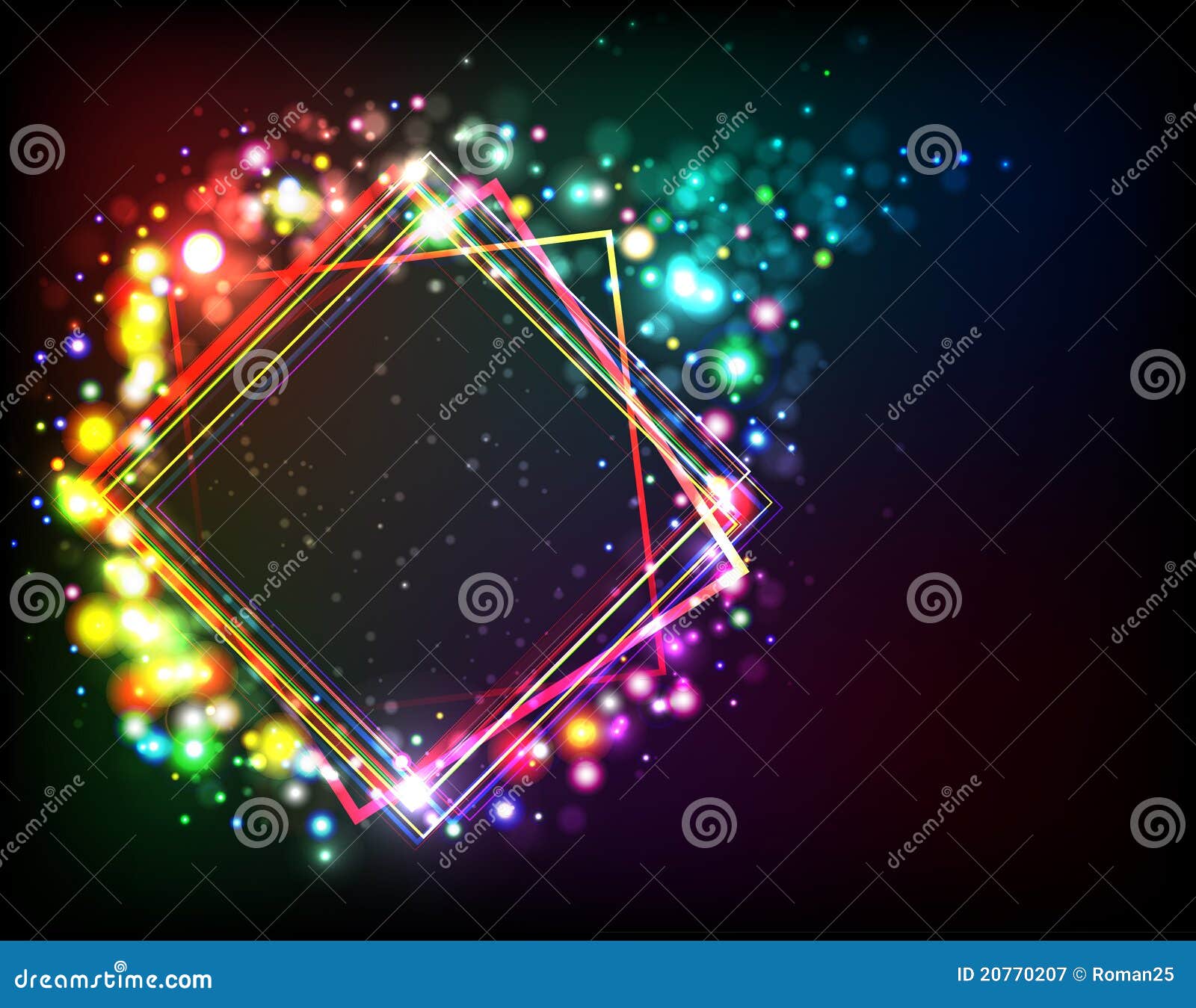 Abstract shining frame. Abstract vector high-colored speech isolated on black