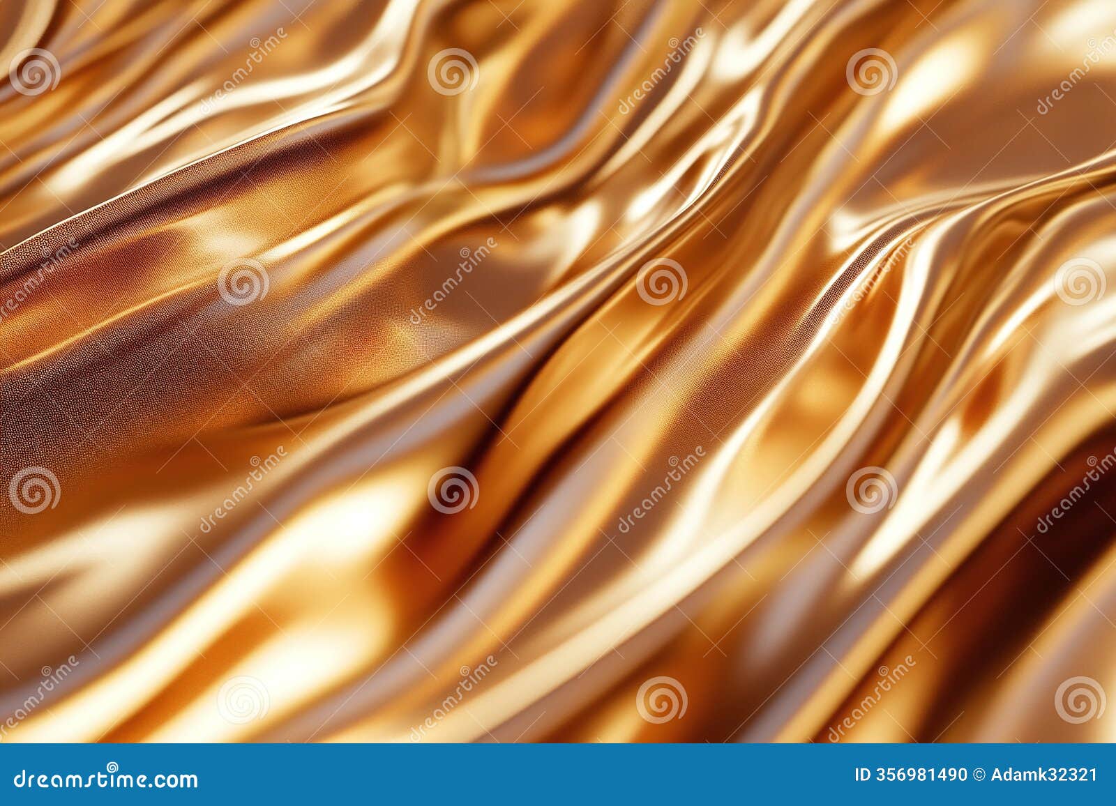 abstract shiny golden metallic waves with smooth texture and reflective lighting effects