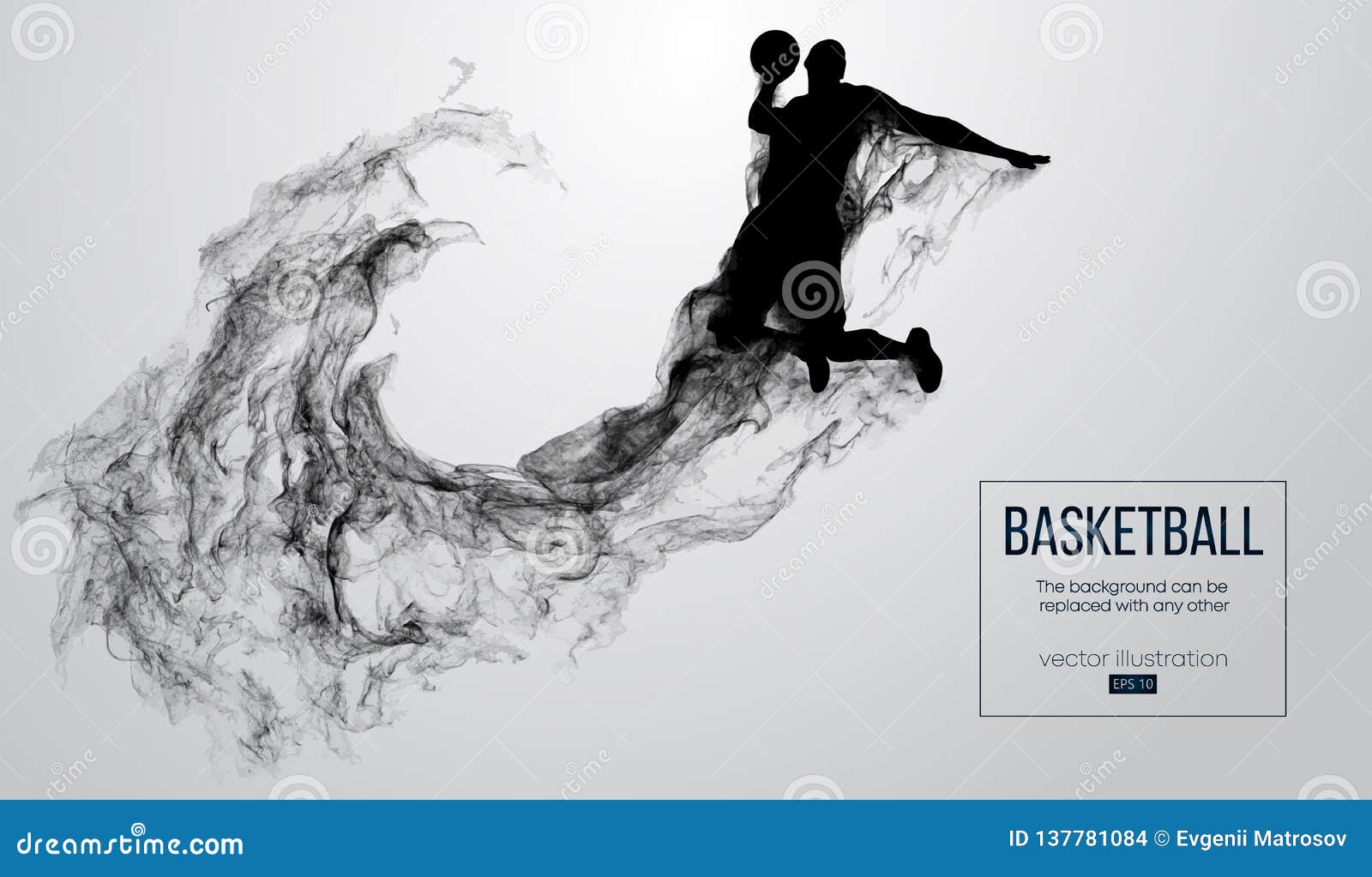 abstract silhouette of a basketball player on white background. basketball player jumping and performs slam dunk.