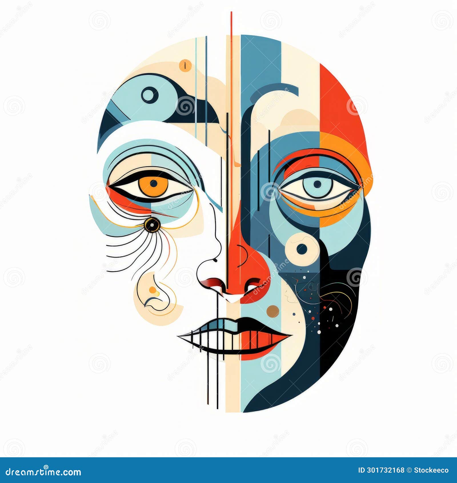 colorful abstract woman's face  with tribal abstraction