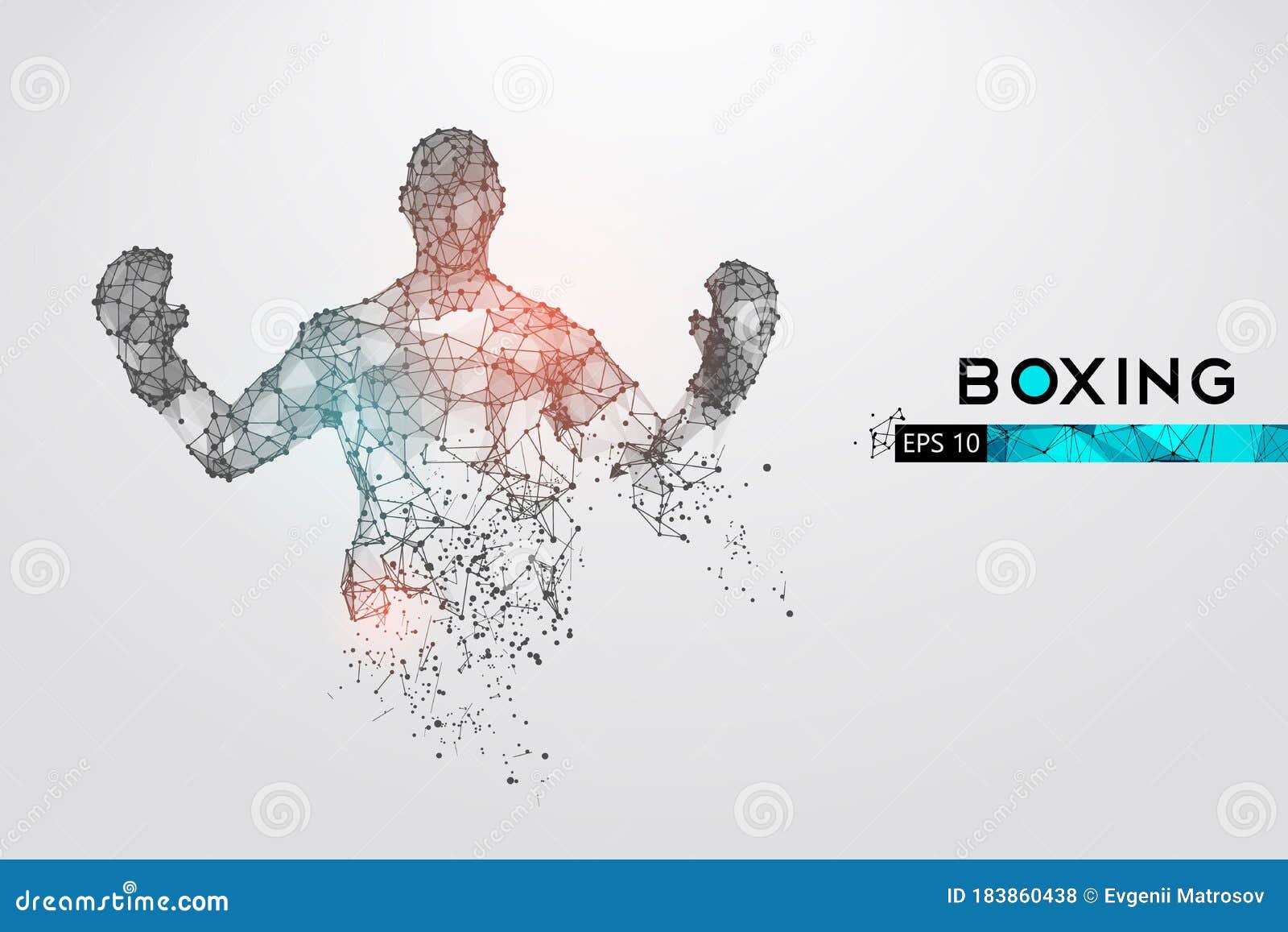 Abstract Silhouette of a Wireframe Boxer Fighter with Boxing Gloves on