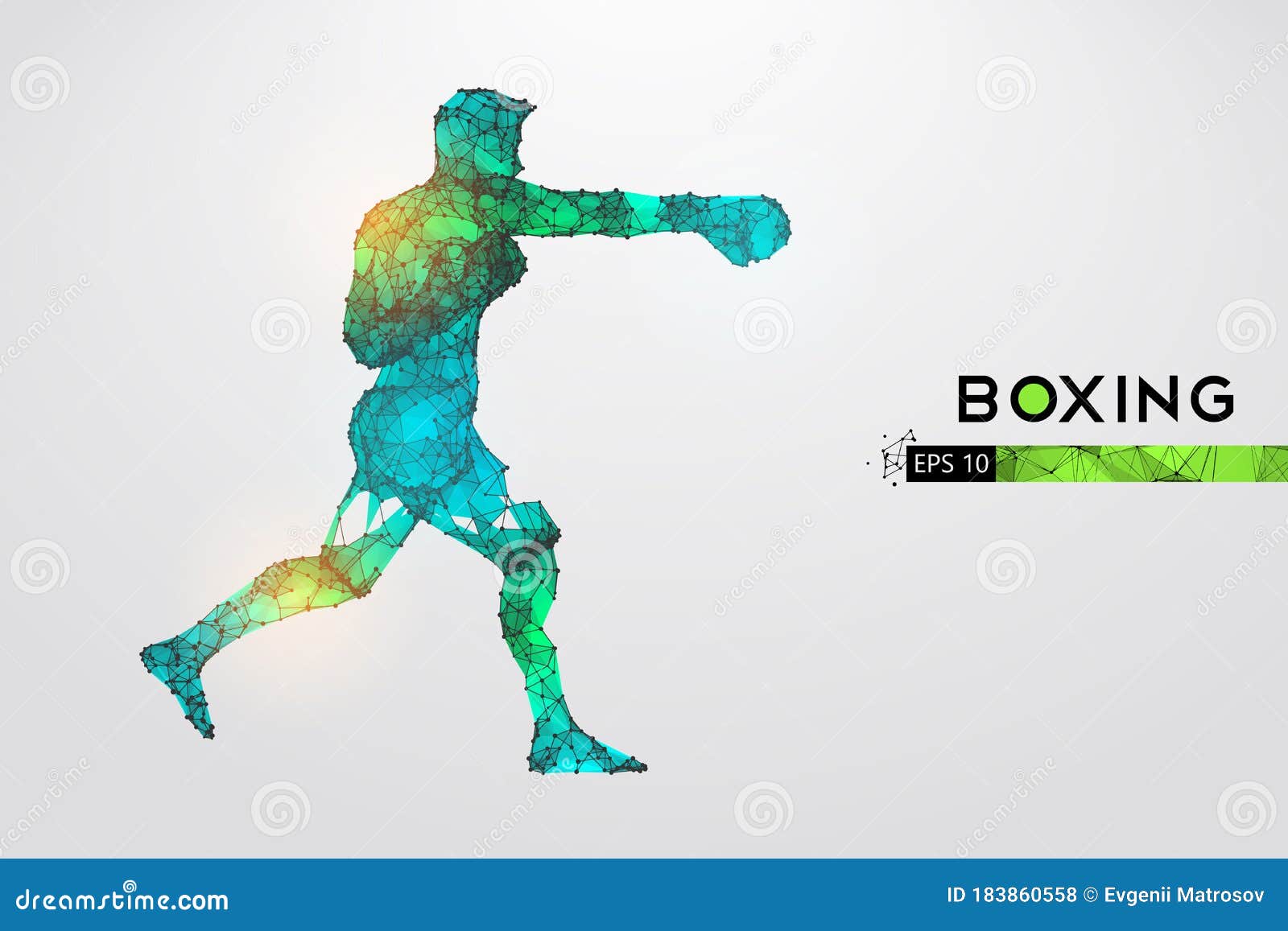 Abstract Silhouette of a Wireframe Boxer Fighter with Boxing Gloves on