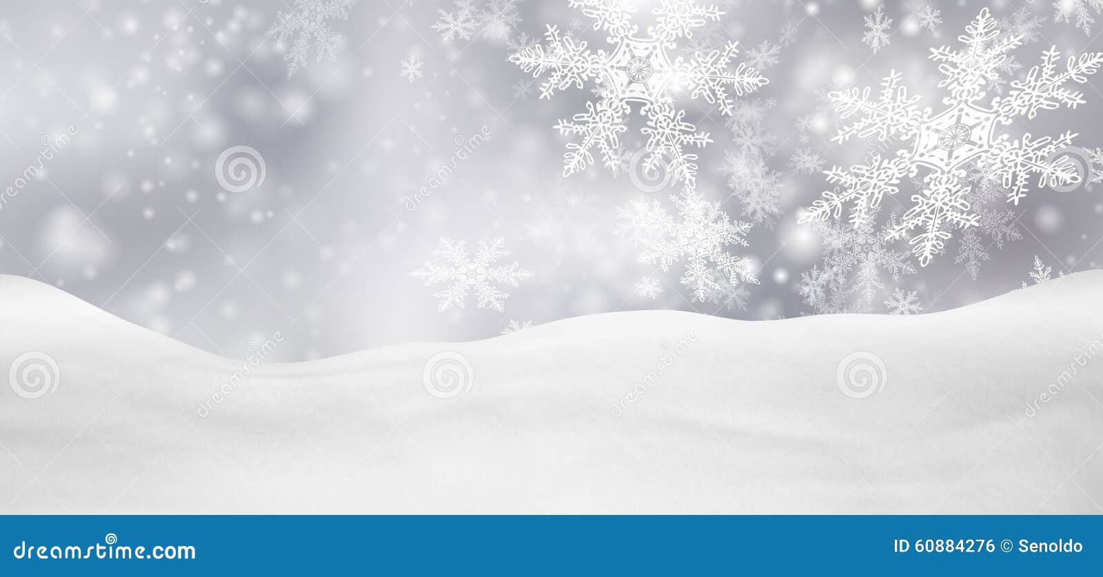 abstract silver background panorama winter landscape with falling snowflakes