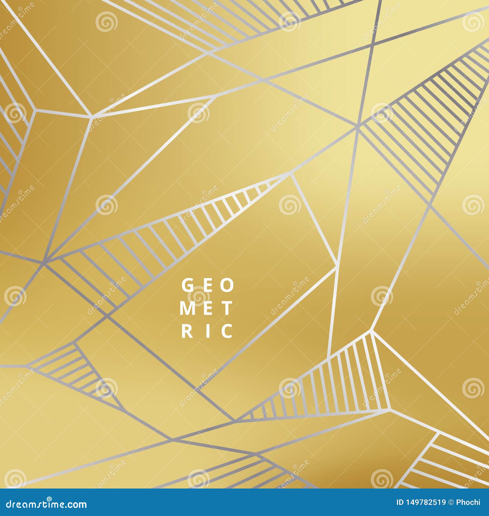 Abstract Silver Line Geometric on Gold Background Luxury Style Stock