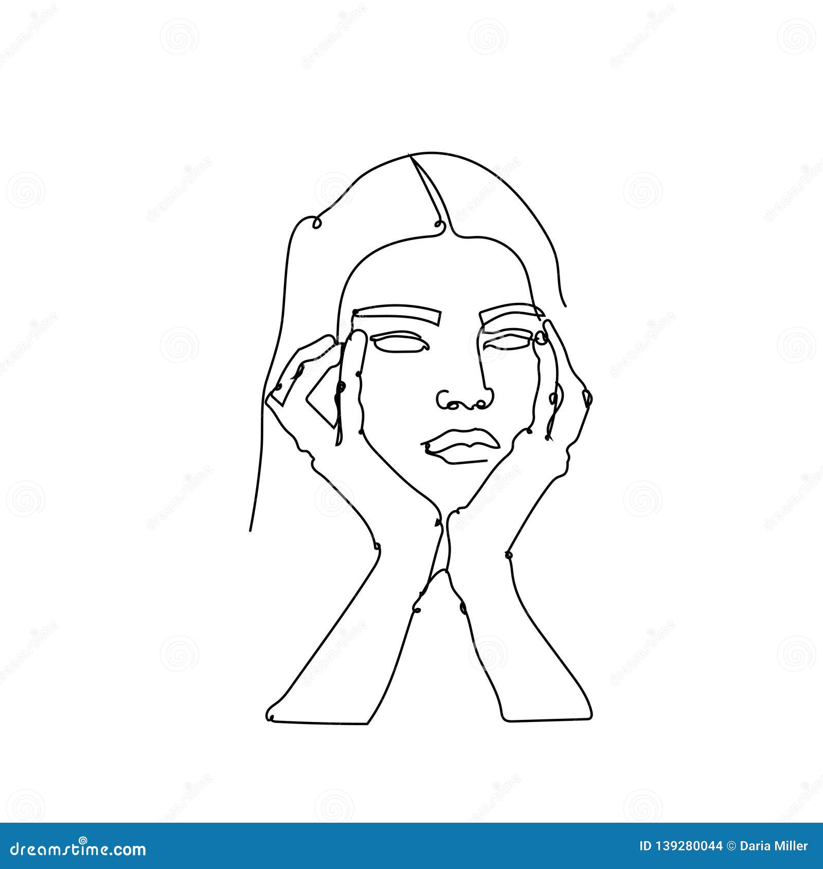 Abstract Single Line Drawing Portrait Of A Women Stock