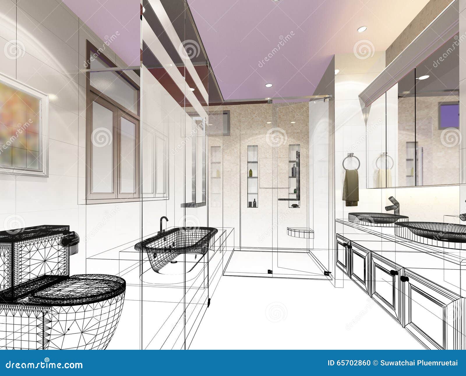 Abstract Sketch Design of Interior Bathroom Stock Illustration