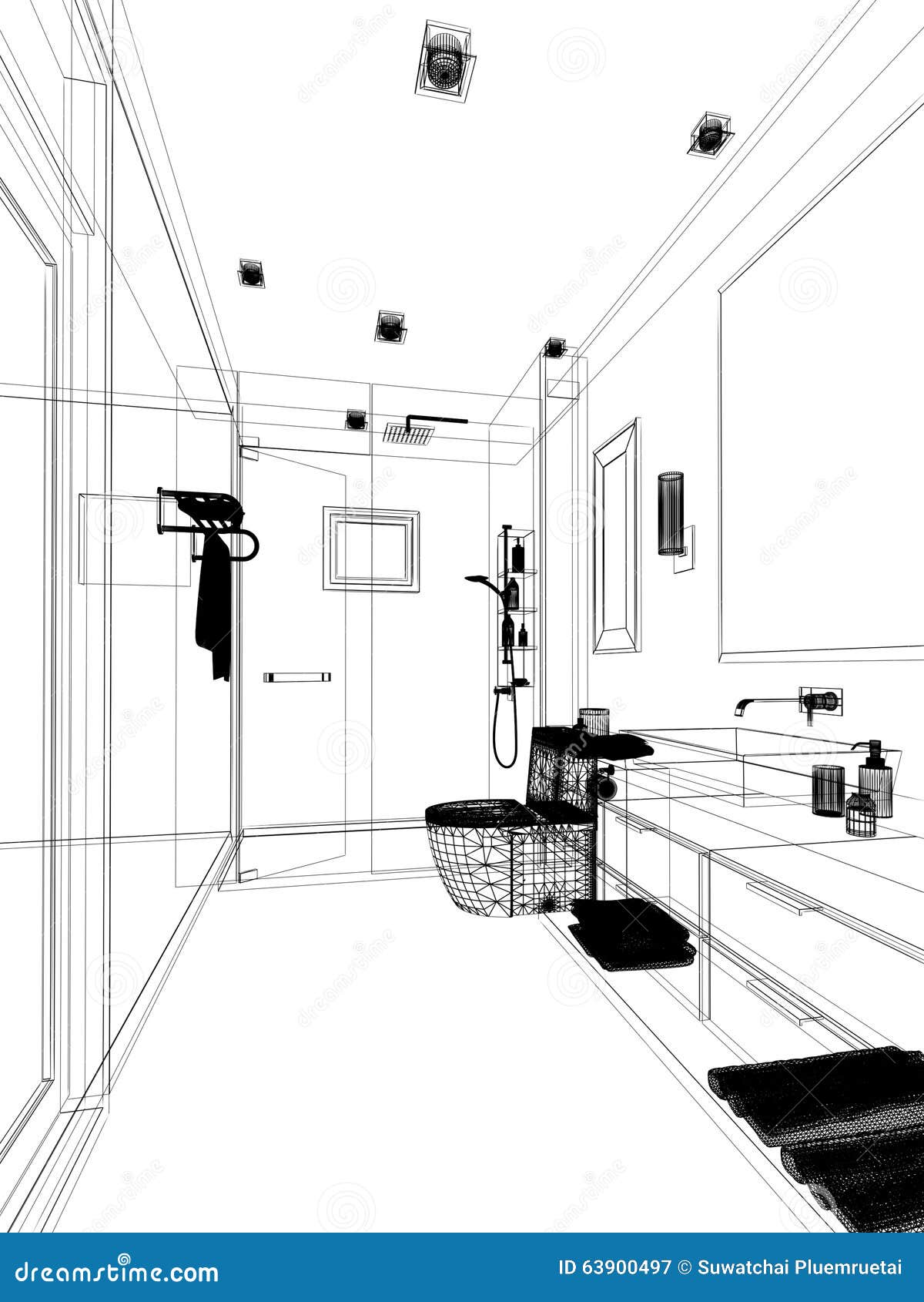 Sketch Of The Bathroom DB5 | Interior design sketches, Architecture bathroom,  Home design plans