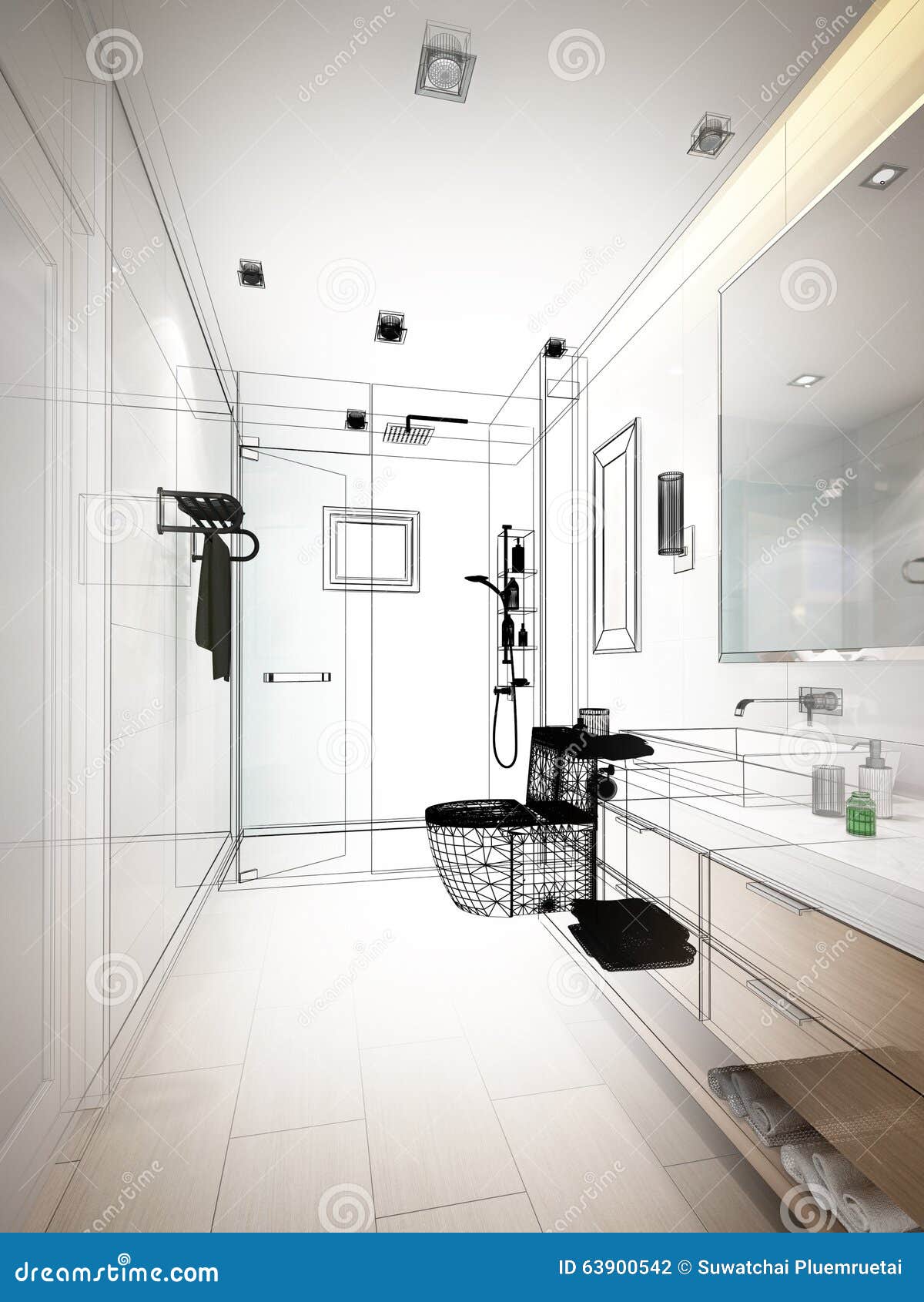 Abstract Sketch Design of Interior Bathroom Stock Illustration
