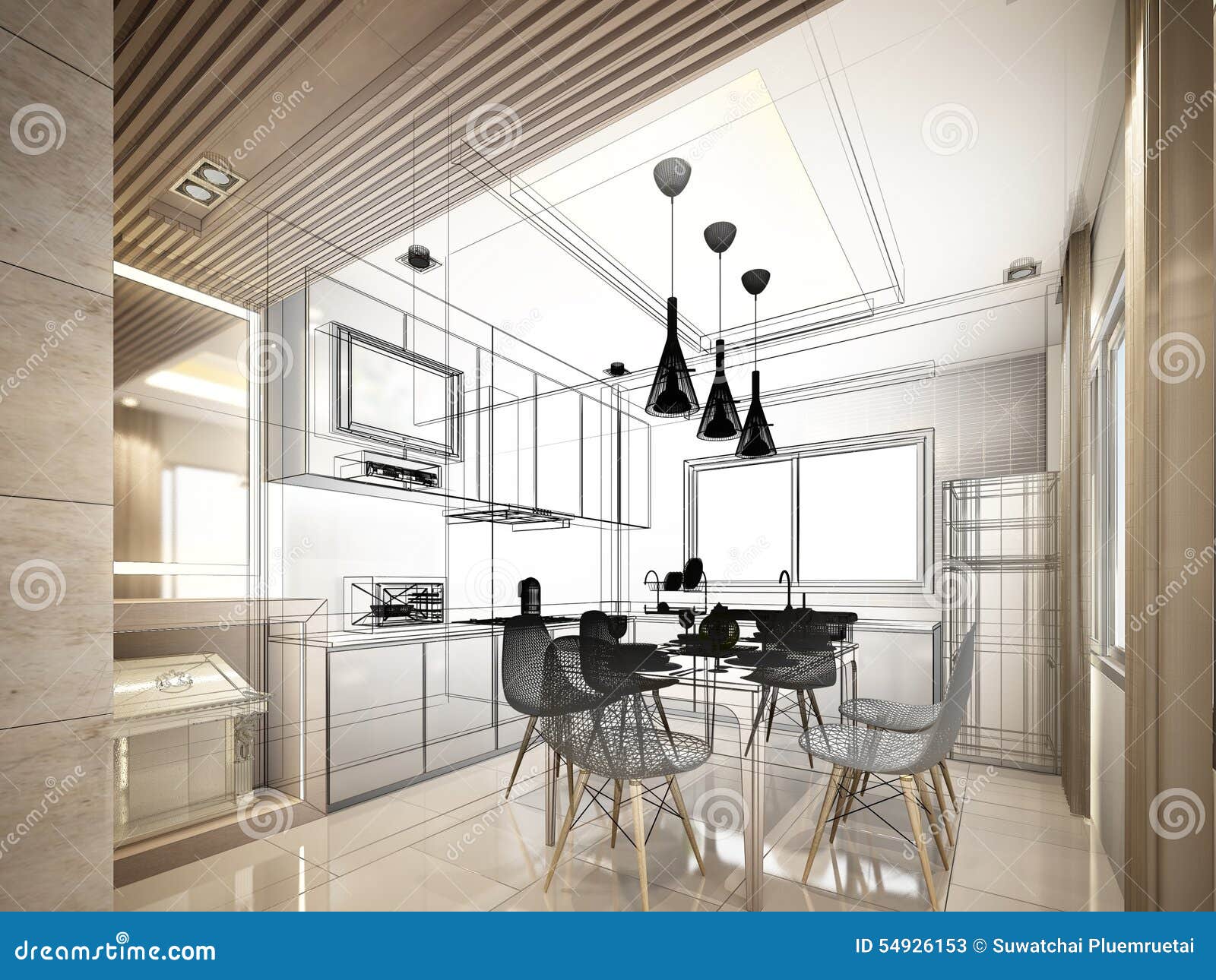 Kitchen room graphic black white home interior sketch illustration vector  Stock Vector Image & Art - Alamy