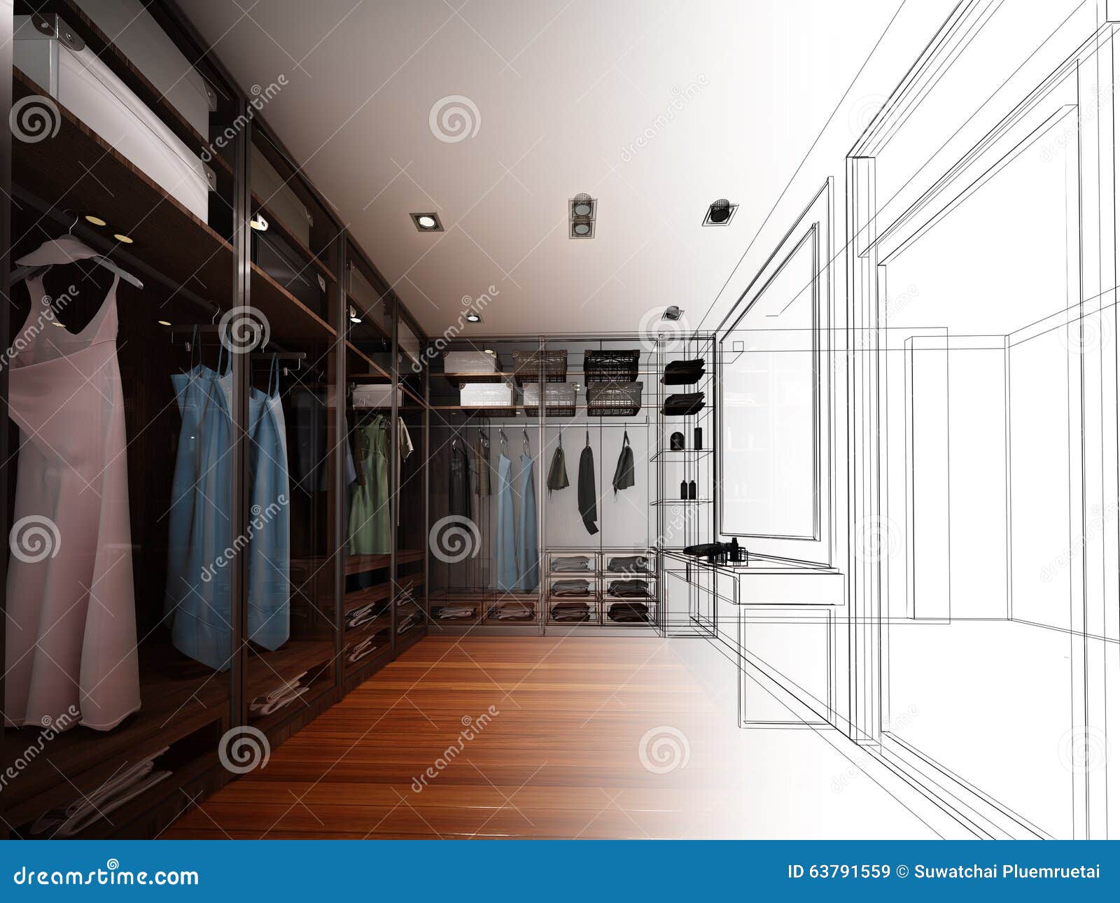 Abstract Sketch Design of Interior Walkin Closet Stock Illustration