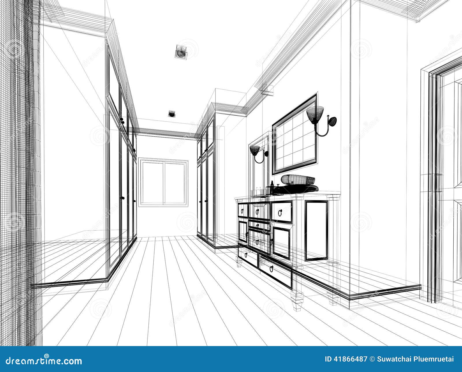 Abstract Sketch Design of Interior Walk-in Closet Stock Illustration