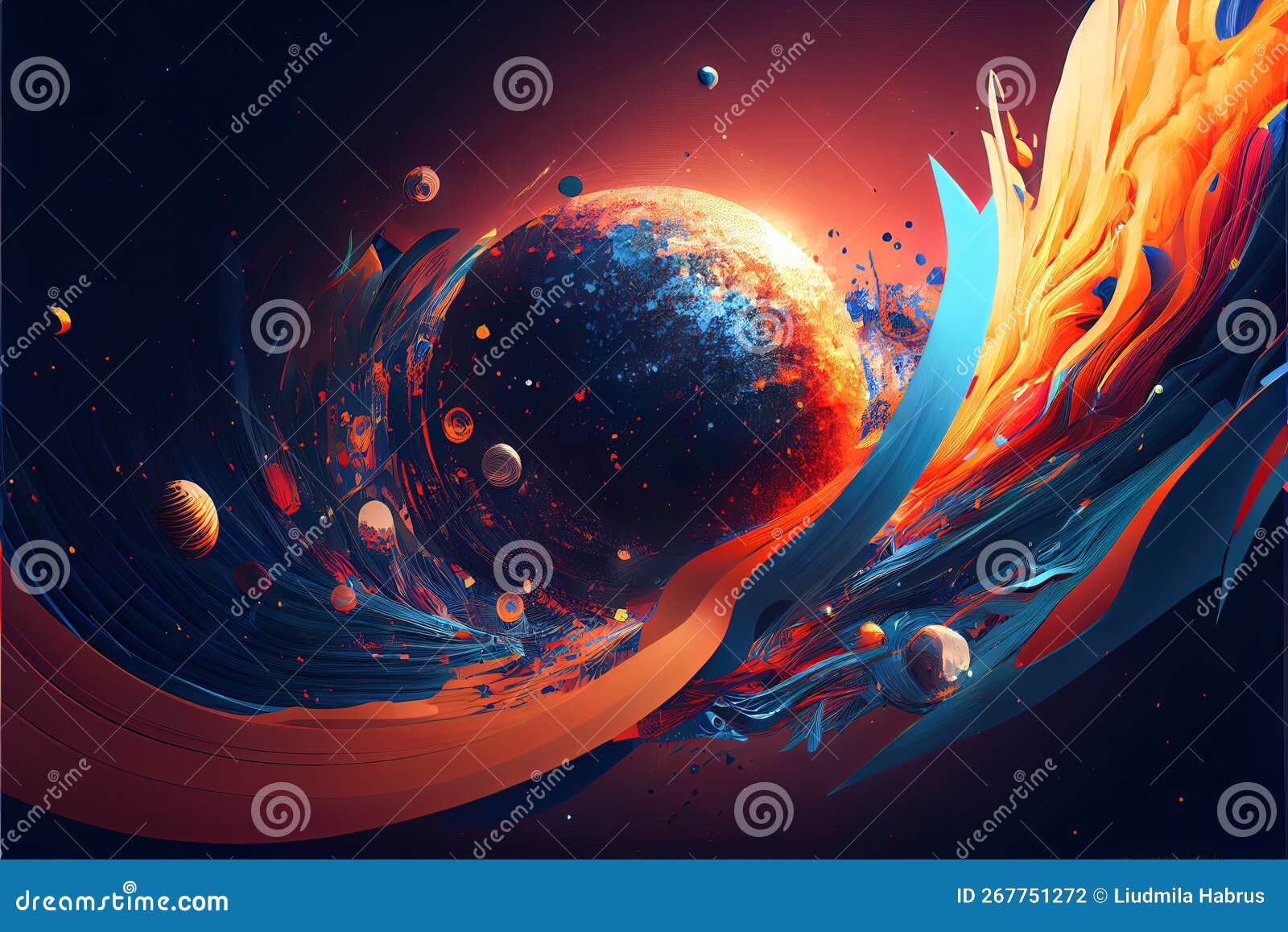 Abstract Space Background with and Outer Space Drawing