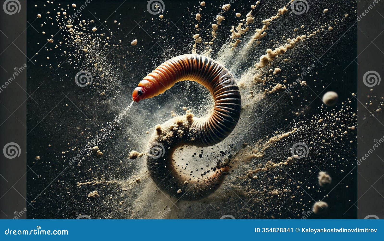 abstract composition of a worm with dust splatters