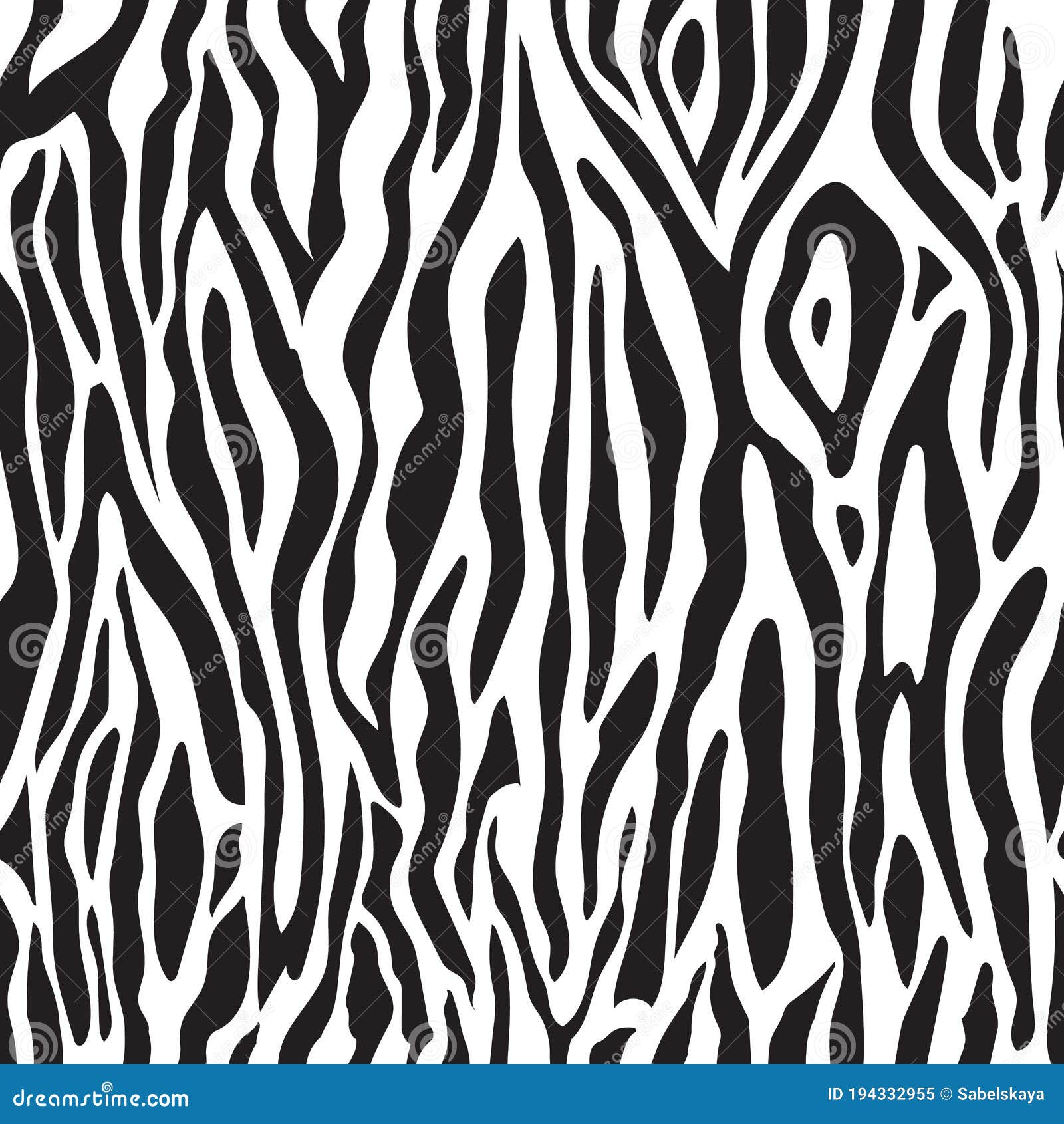 Abstract Striped Black and White Zebra Skin Seamless Pattern Vector ...