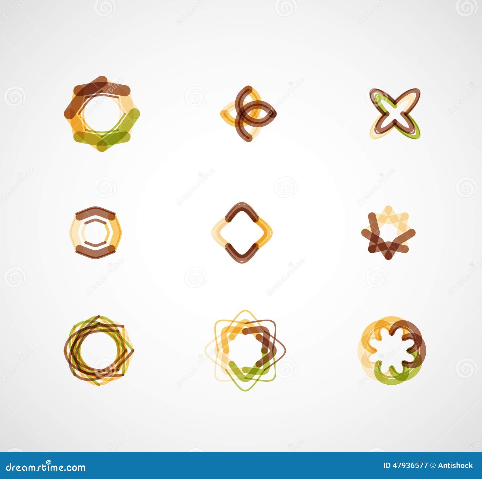 Abstract symmetric business icons. Abstract symmetric geometric shapes, 9 business icon logo set
