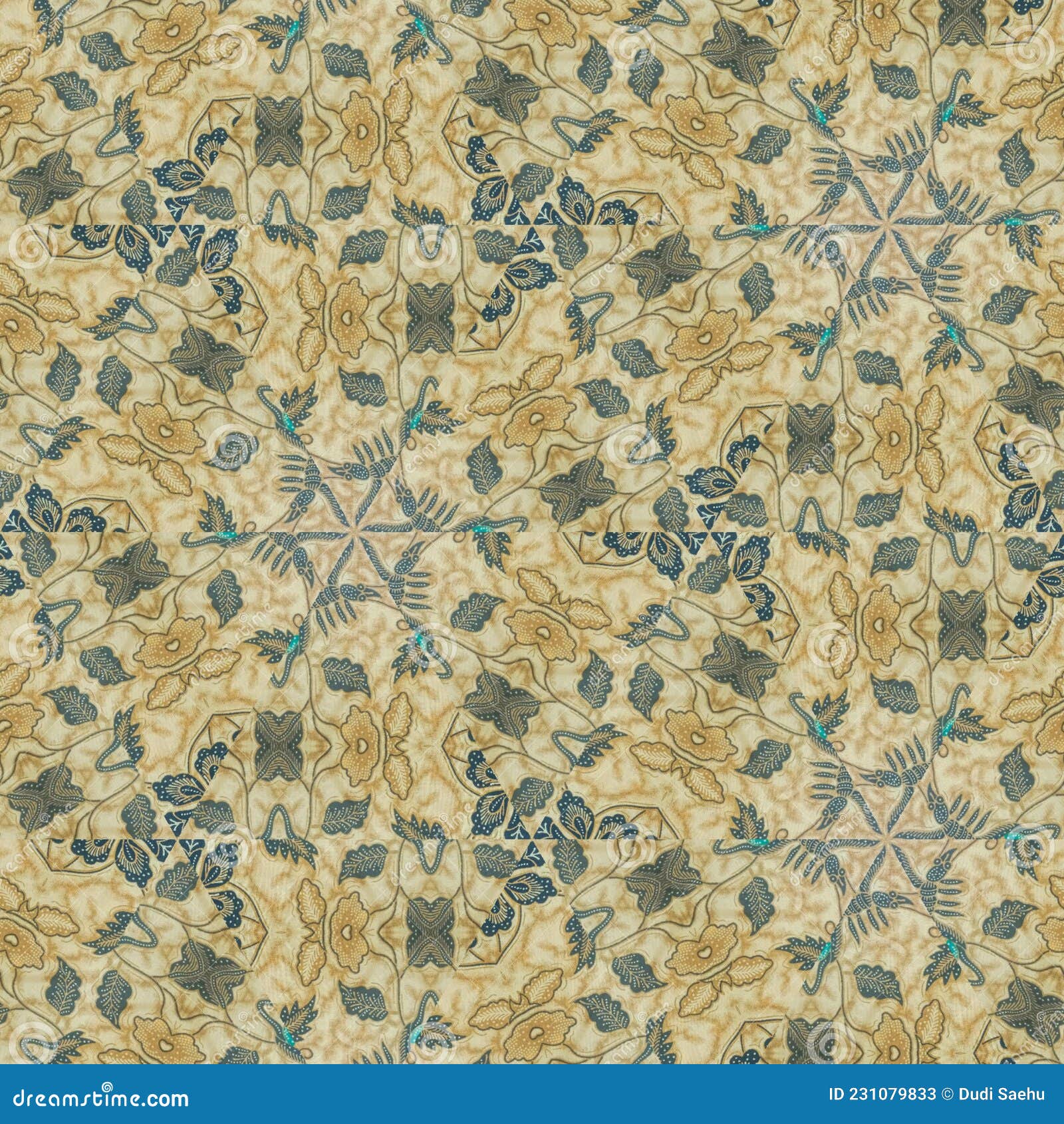 Abstract Symmetrical Pattern of Indonesian Batik in Beige Color, Floral ...