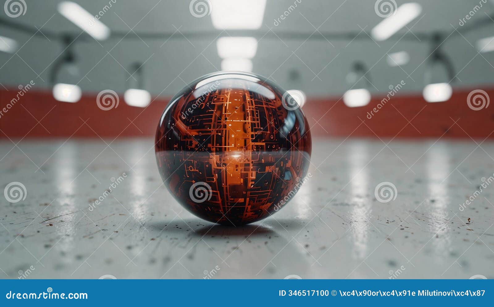 abstract tech sphere: a smooth, glossy sphere with subtle embedded digital patterns.