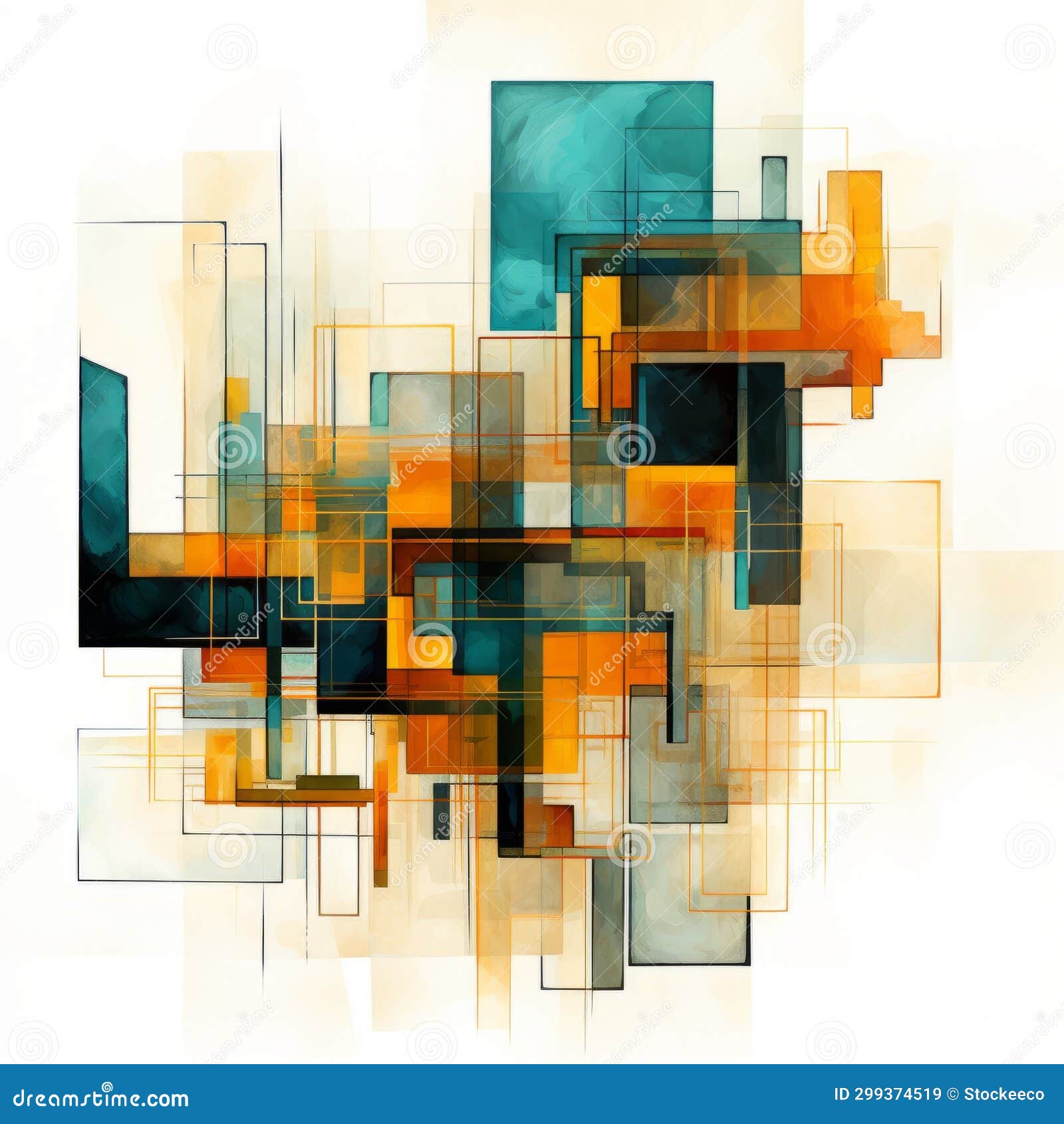 Abstract Technological Art Orange, Blue, and Black Tiles Stock