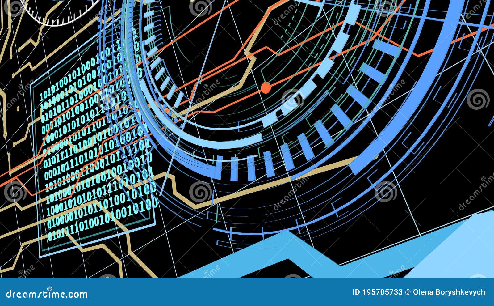 Abstract Technology Background with Circles and Binary Code Stock ...