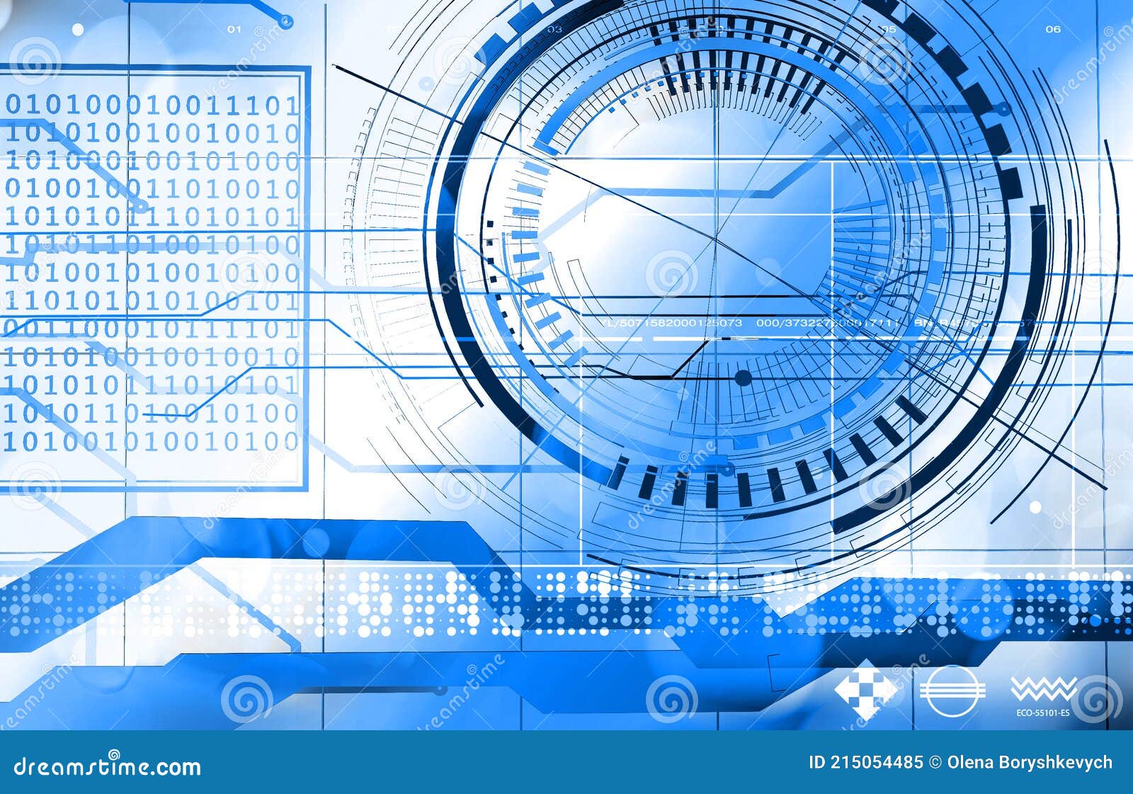 Abstract Technology Background with Circles and Binary Code Stock ...