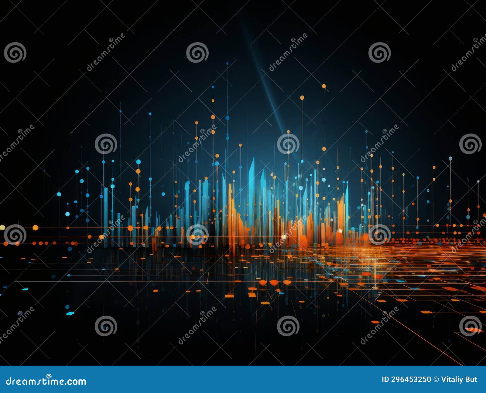 Abstract Scifi Blue and Orange Background, Concept of Digital Future., AI Stock Photo Image
