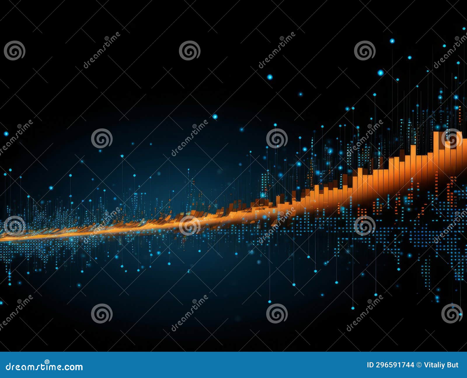 Abstract Scifi Blue and Orange Background, Concept of Digital Future., AI Stock Photo Image