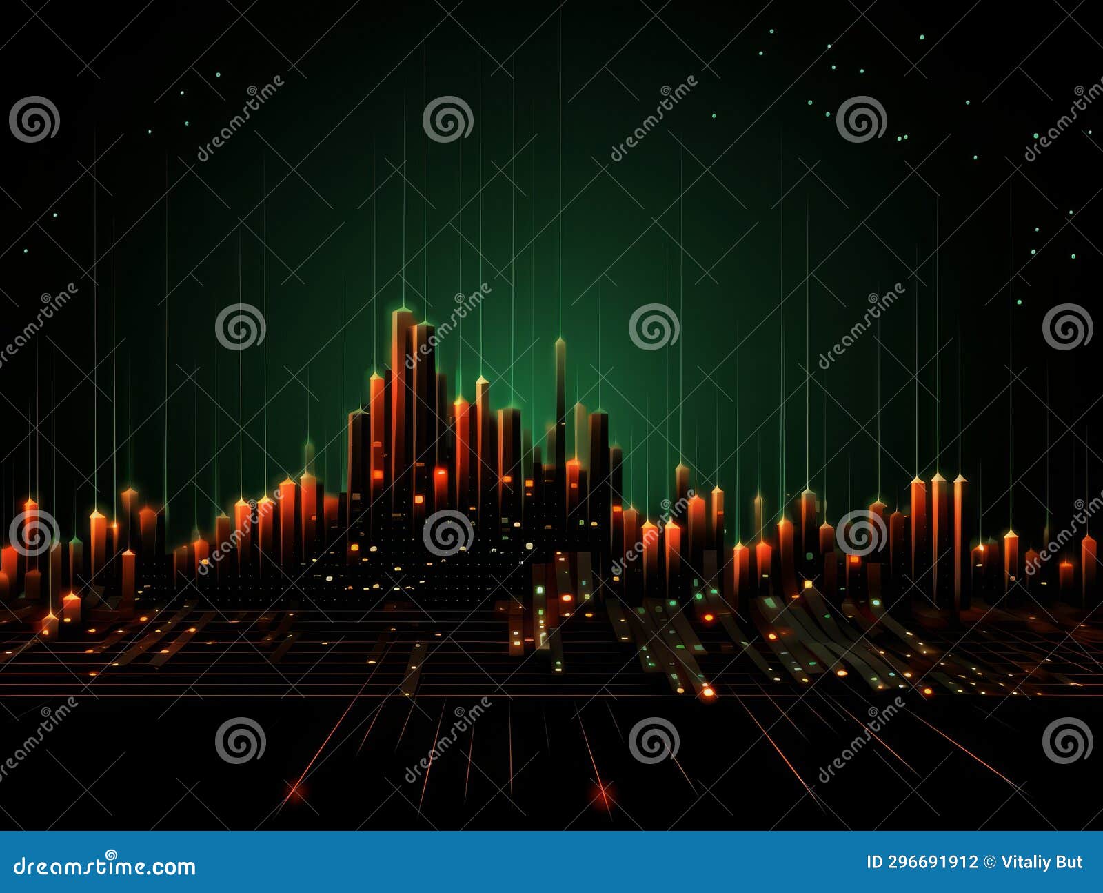Abstract Scifi Green and Red Background, Concept of Digital Future., AI Stock Photo Image of