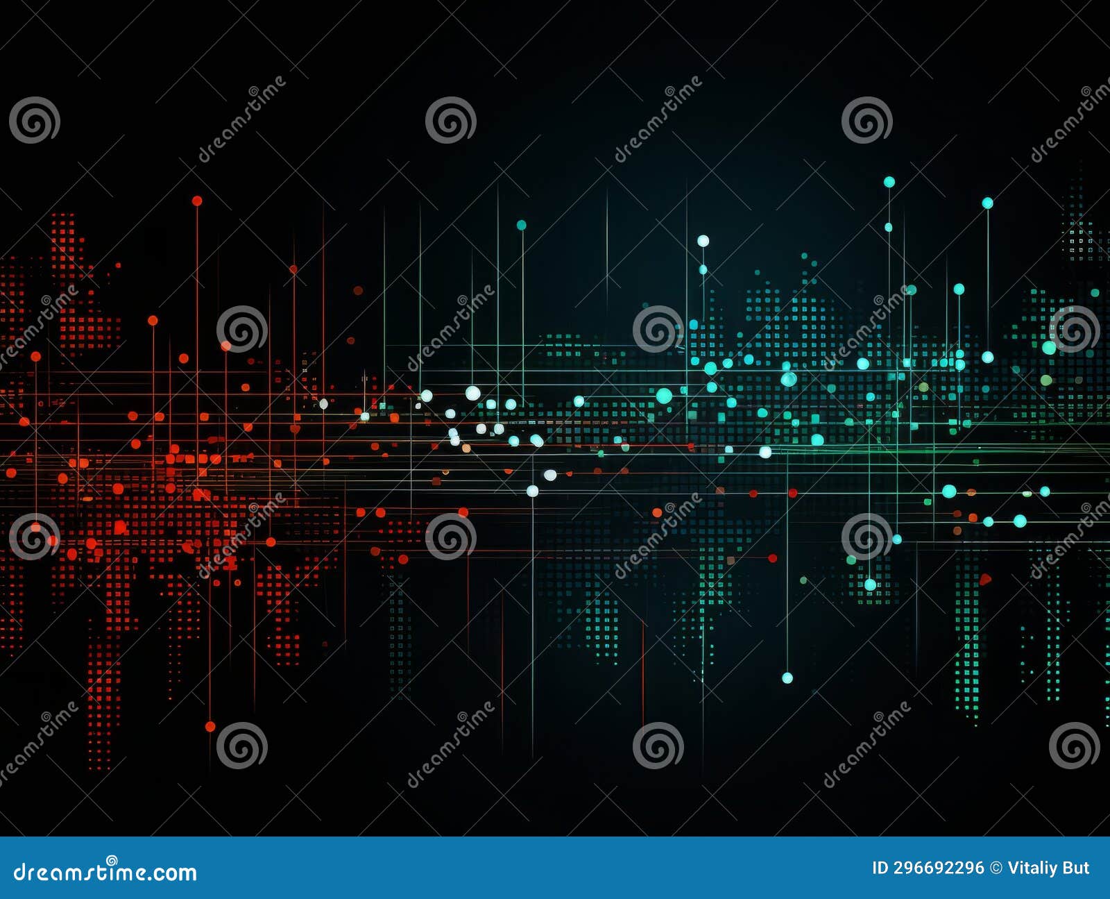 Abstract Scifi Green and Red Background, Concept of Digital Future., AI Stock Photo Image of