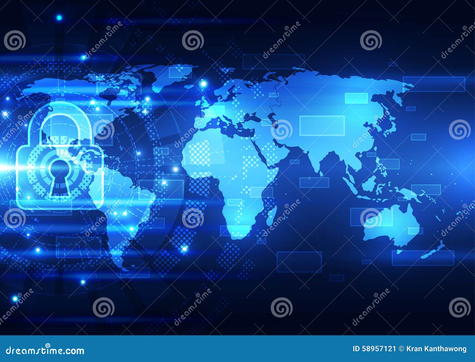 Abstract Technology Security on Global Network Background, Vector ...