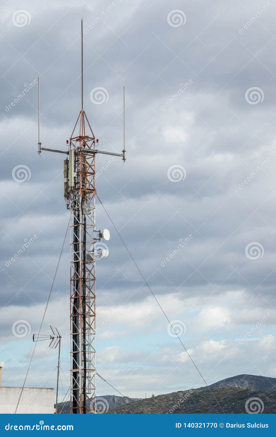 Abstract Tower Antenna at Bright Sky Background and