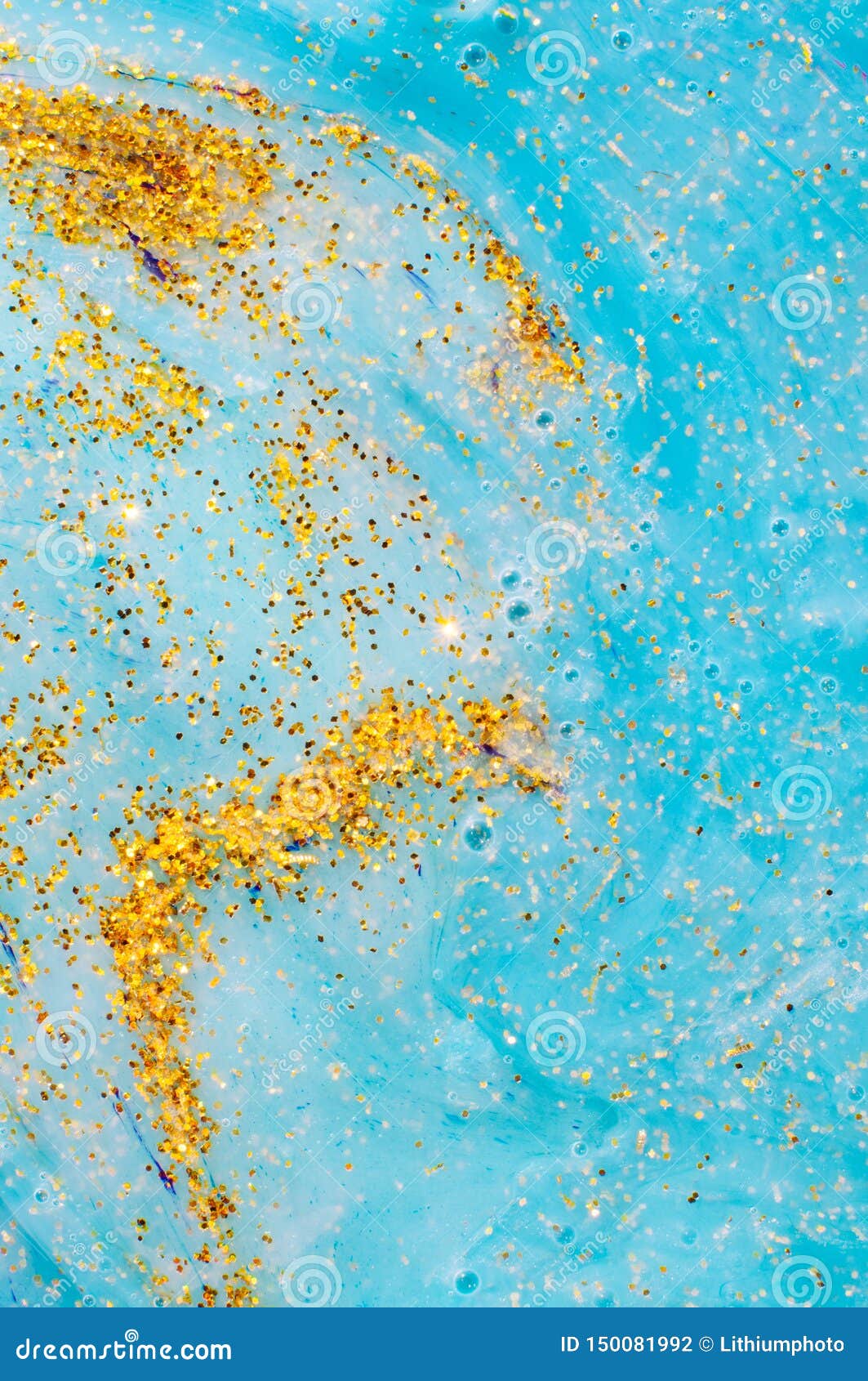 Abstract Textured Background Blue Slime With Golden Glitter Particles