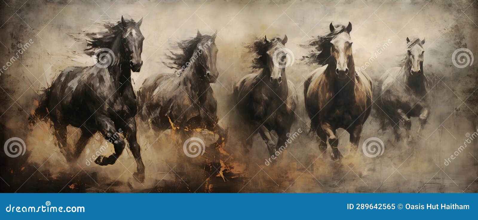 abstract textured drawing horses in wildlife shaded oil painting for interior murals wall art dÃ©cor.