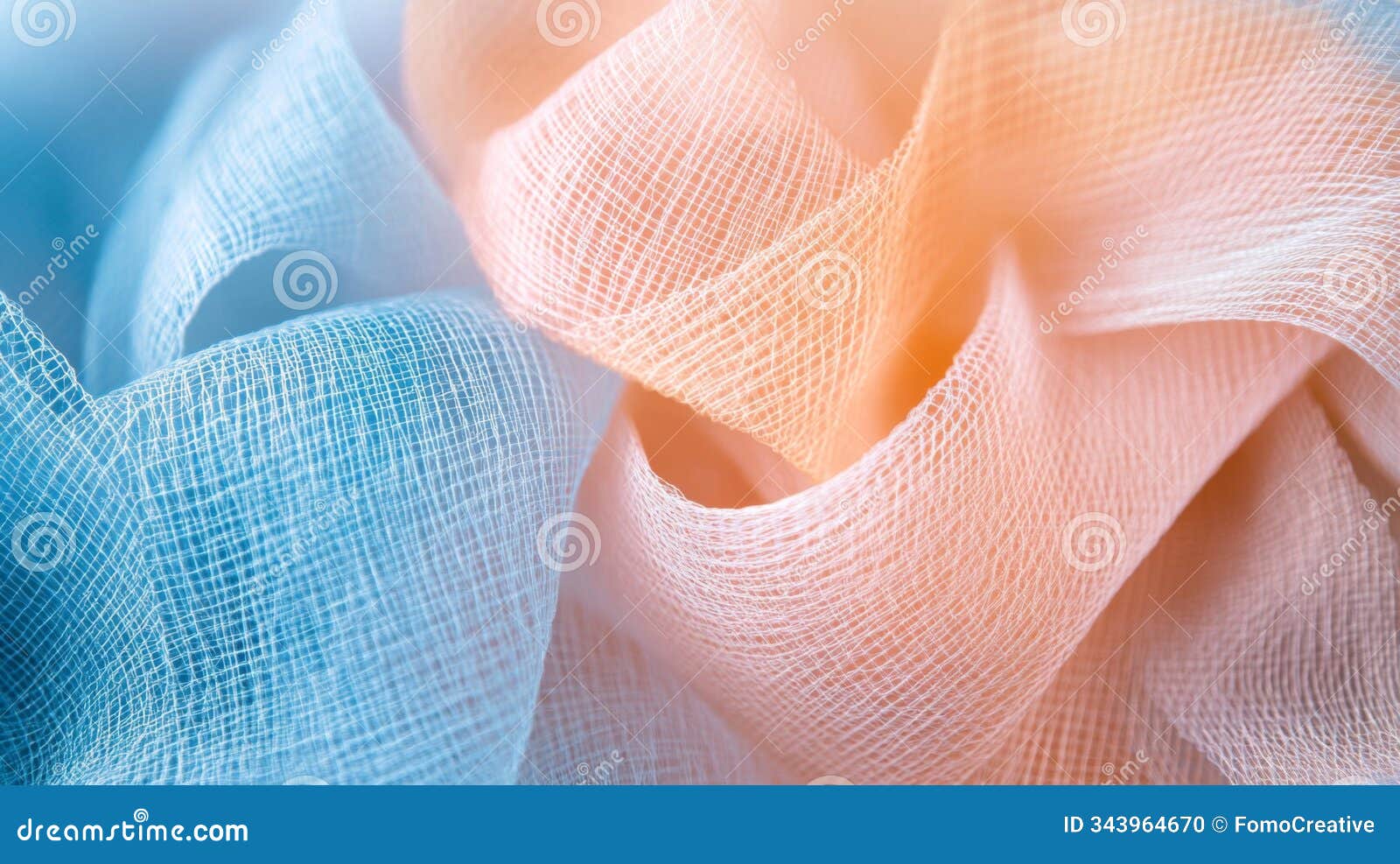 abstract textured fabric in blue and peach tones