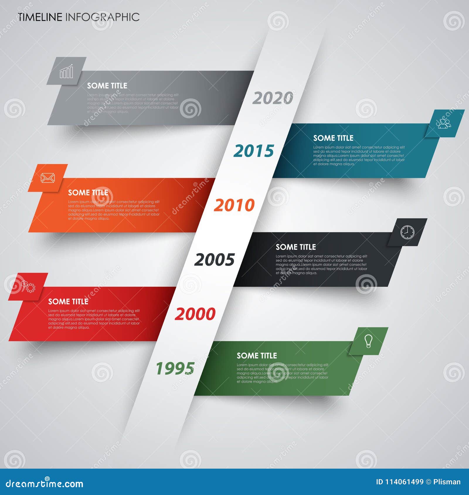 abstract time line info graphic with sloping colored stripes