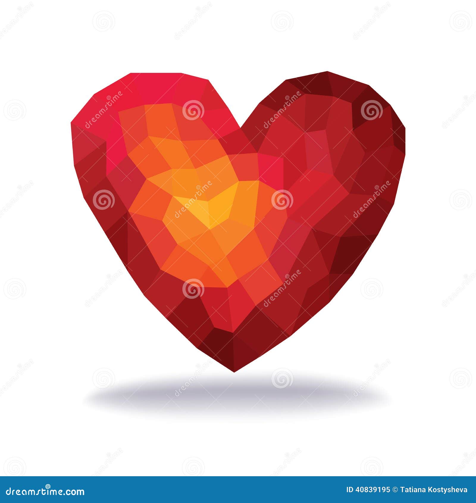 abstract triangles - polygons red heart in white background