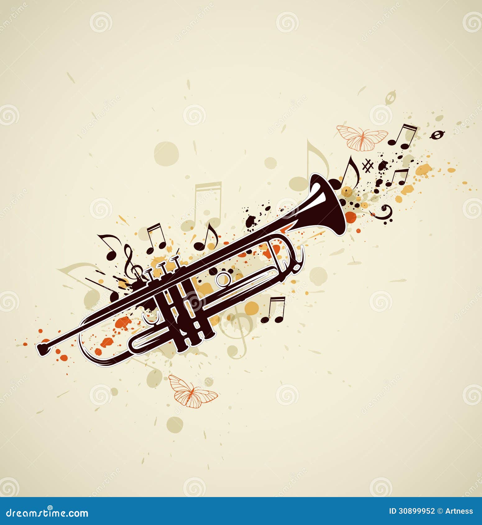 Abstract trumpet and notes stock vector. Illustration of vector 30899952
