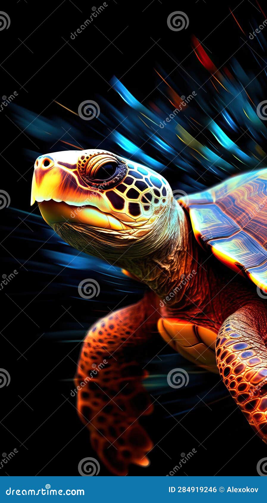 Abstract Turtle on Dark Background AI Generated Stock Illustration