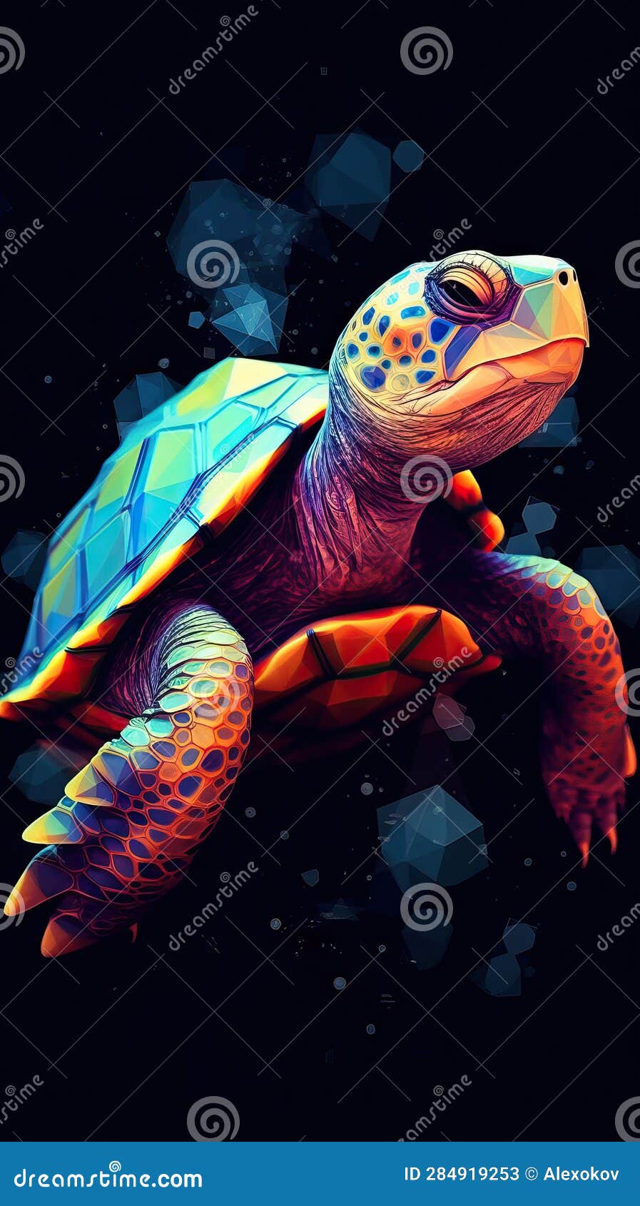 Abstract Turtle on Dark Background AI Generated Stock Illustration